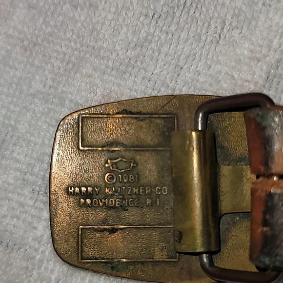 Masonic Harry Klitzner Brass Belt Buckle On Leather Belt - Picture 7 of 9